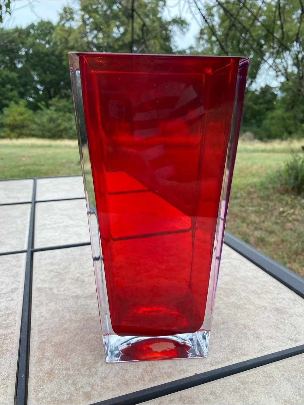 Vtg Teleflora Red Bohemian 24% Lead Crystal Square Tapered Vase 3.75x4.5x9.75 - Picture 8 of 13